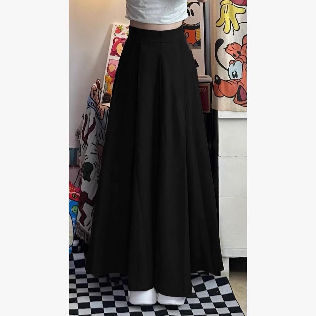 Retro High-Waisted Pleated A-Line Long Midi Skirt - Chinese Style Summer Slimming & Gentle Drape