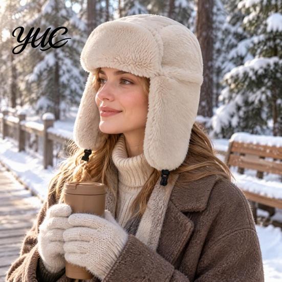 Warm Gift for Winter Ear Protection Hat, Plush Velvet Windproof Cold-proof Cap with Chin Thickened Caps Buckle, Soft Thick Imitation Rabbit