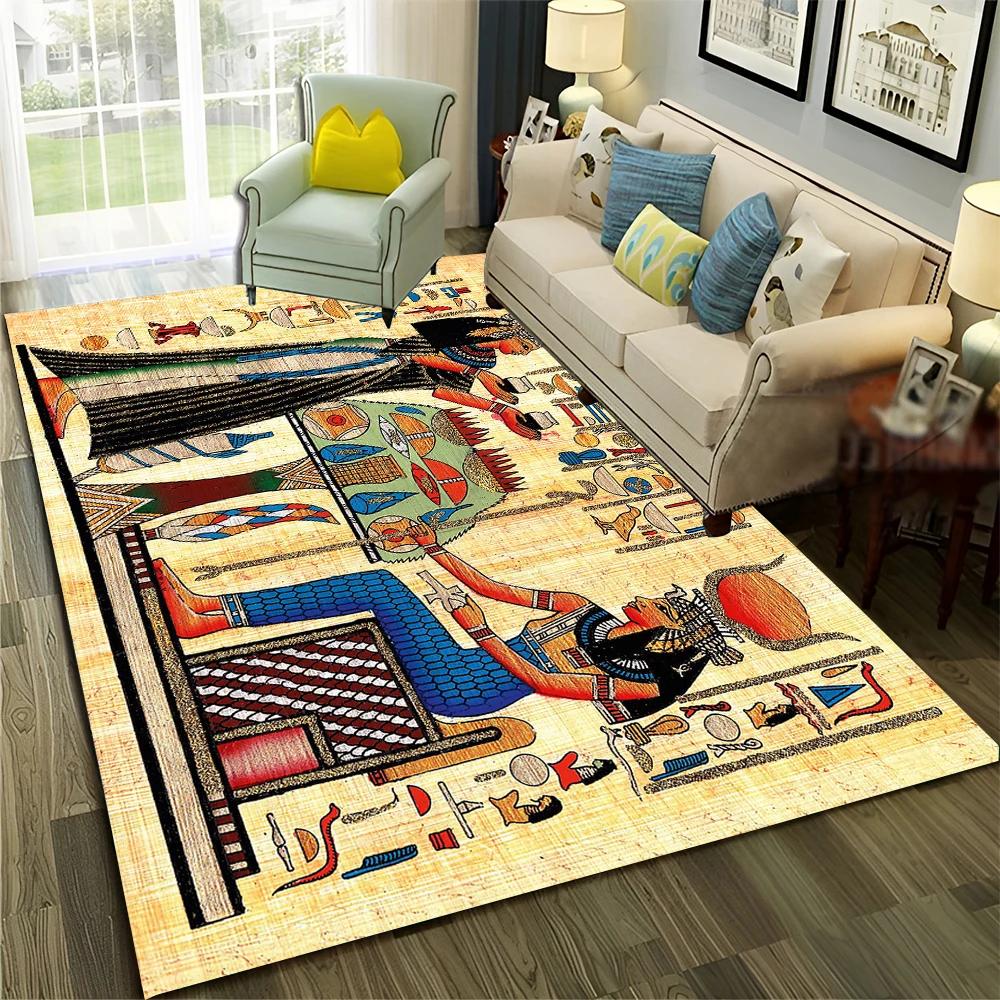 Pharaoh Egyptian Mythology Hieroglyphics Carpet Rug for Home Living Room Bedroom Sofa Doormat Decor,Area Rug Non-slip Floor Mat