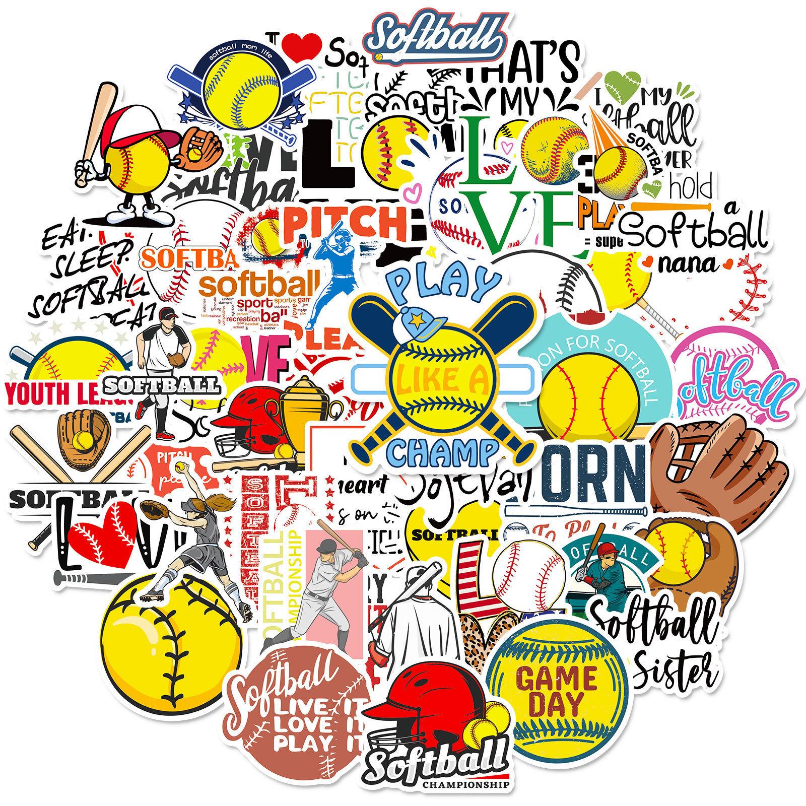 

50 Softball Text Stickers Shein Ball Sports Graffiti Stickers Suitcase Skateboard Bottom Ball