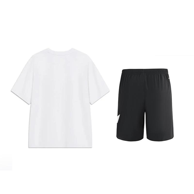 Li-Ning Fashionable Versatile Cartoon Print Short Sleeve T-Shirt Large Logo Quick-Dry Elastic Shorts Casual Sports Suit AHST543-1+YKSV197-2