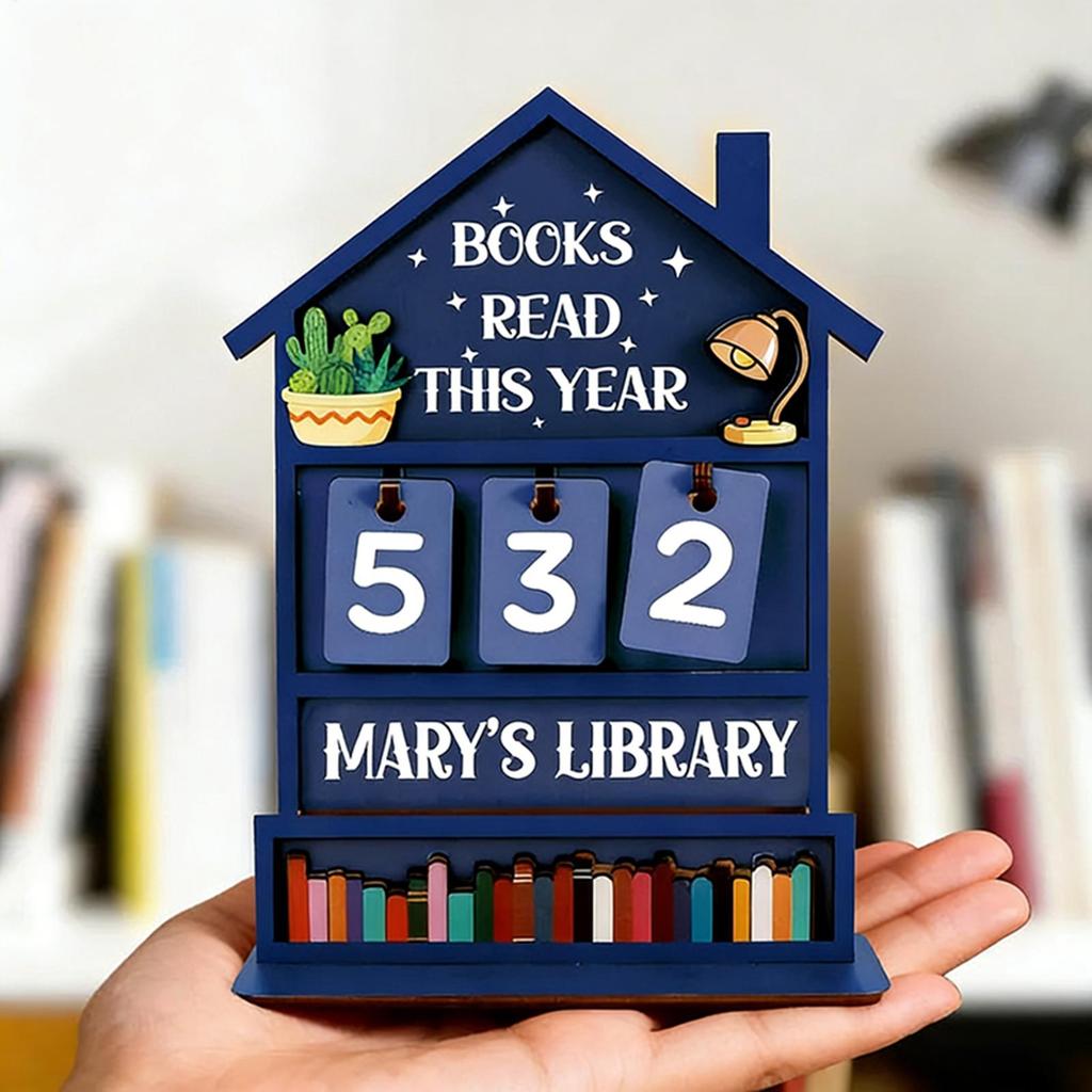 Book Counter Wooden Rustic Home Display Manual Read Tracker Reading Sign Bookshelf Decor for Shelf Desk Table Display Office