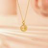 S925 Sterling Silver Round Pendant Necklace with Small Fu Character for Women - Light Luxury, Rhinestone Inlaid, Trendy Zodiac Clavicle Chain