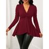 T-shirt da donna S con scollo a V, torsione, tinta unita, manica lunga, top casual