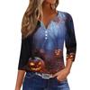 Damen Lässige Mode V-Ausschnitt Locker Vielseitig Halloween-Print Dreiviertelarm Oberteil
