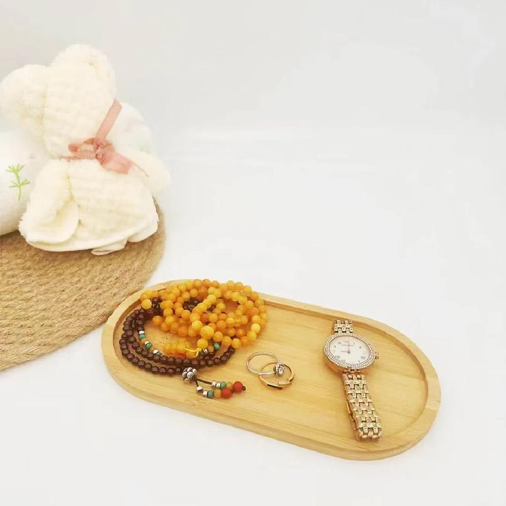 2Pcs/Wooden Tray Round Wooden Tray Japanese-Style Oval Beech Wood Small Wooden Plate Milk Snack Tray Presentation Tray