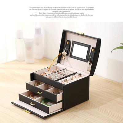 Organizador de Joyería de Cuero PU Estilo Cajonera de 3 Capas Estuches para Anillos Collares Caja de Joyería con Cerradura para Mujeres
