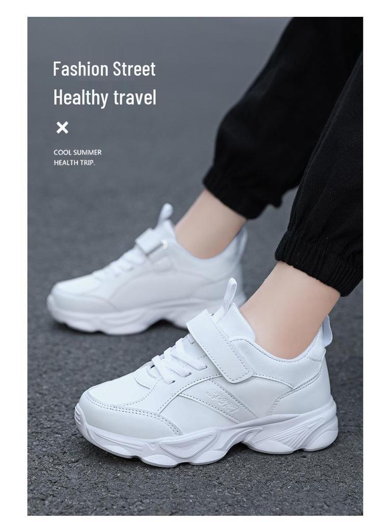 2025 Spring Kids Solid Color Soft Sole White Leather Sports Shoes