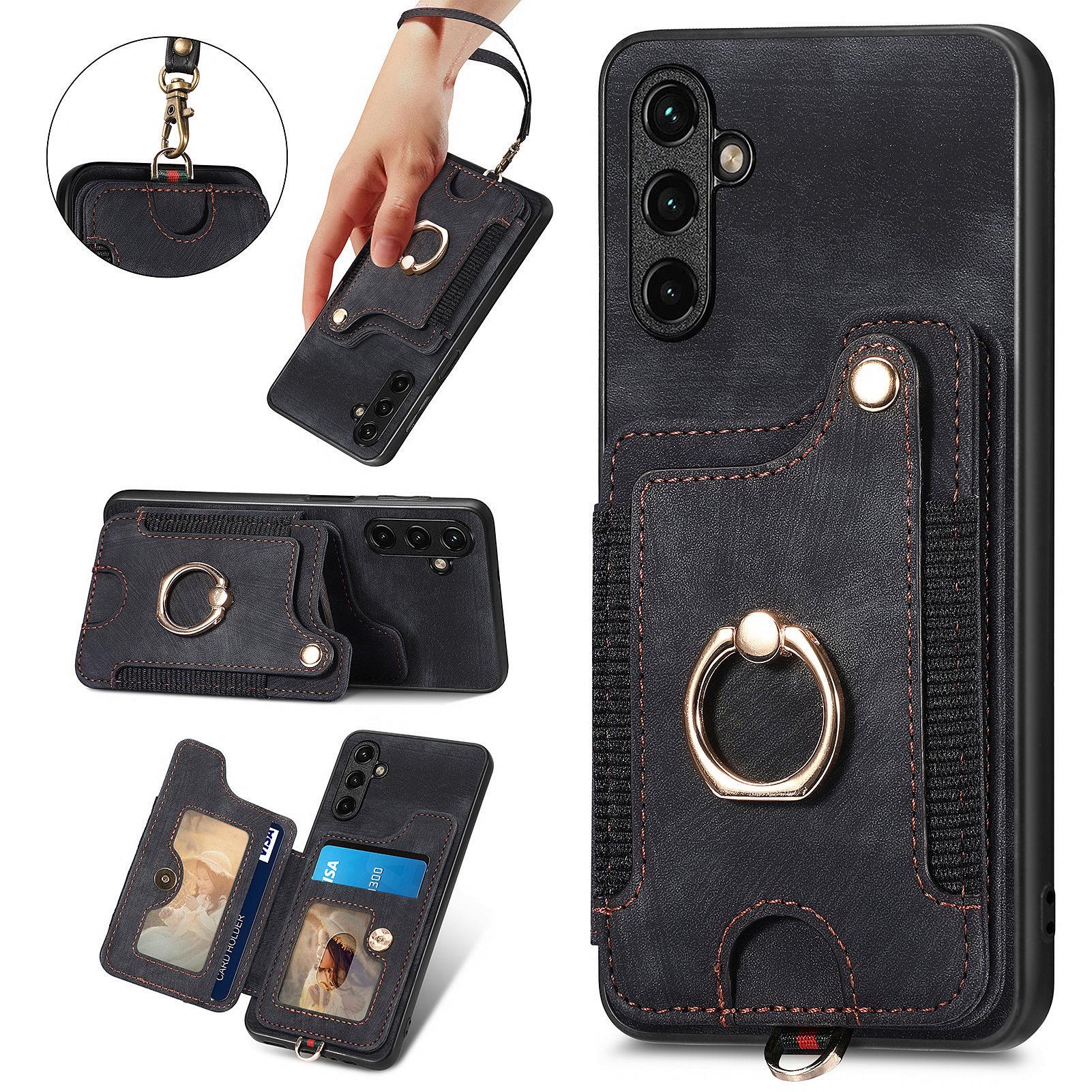 

Phone Cover for Samsung Galaxy A54 5G PU Leather Coated PC+TPU RFID Blocking Card Slots Case with Kickstand Black