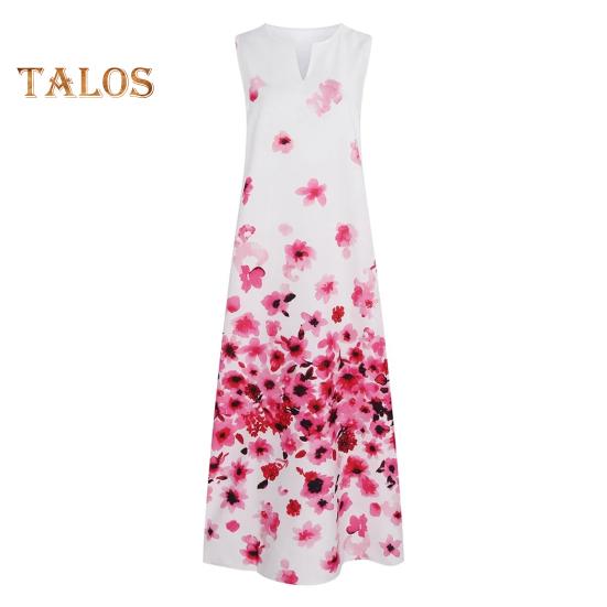 

Летнее женское платье макси с цветочным принтом, свободное длинное платье без рукавов с карманами, большого размера, струящееся платье для выпускного вечера, ежедневного банкета S белый