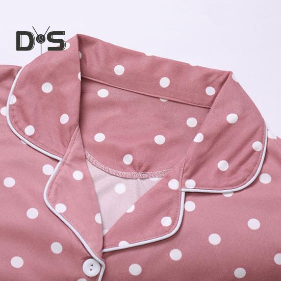 2 Pçs/set Pijamas Terno Estampado Bolinhas Cardigan Camisa Decote Em V Gola Redonda Camisa Perna Larga Calças Soltas Camisola Terno Pijamas