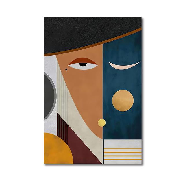 Oljemalerier i Picasso-stil, abstrakte geometriske linjer, kvinnelige ansiktsbilder, plakater og hjemmedekor