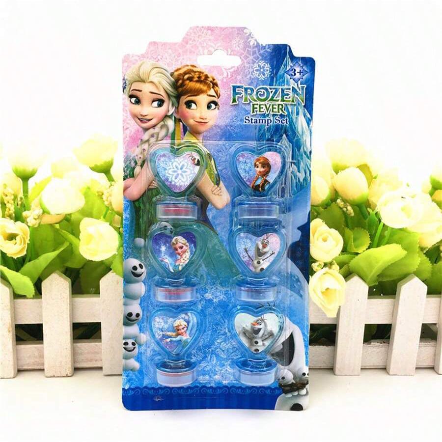 MINISO 6pcs Frozen Princess Stamp Set - Washable Cartoon Seal Stamps - Multi-color Options, Suitable for Album Decoration