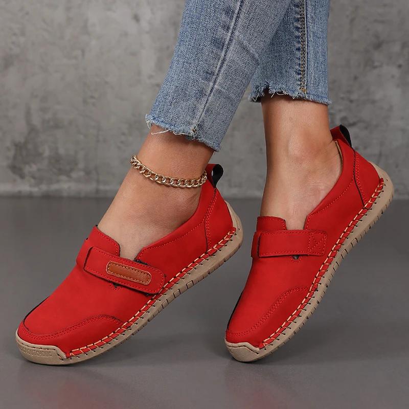 

Retro Red Flat Bottomed Women s Shoes summer Casual Simple Comfortable Breathable Round Toe Versatile Soft Soled Casual Shoes 36
