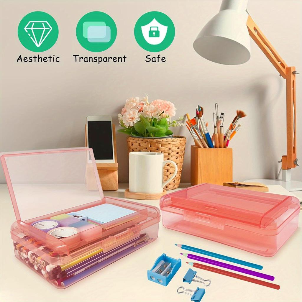 Large Capacity Double Layer Translucent Plastic Pencil Box with Snap-Tight Lid, Durable Hard Pencil Case for Pens, Pencils, School & Office Supplies