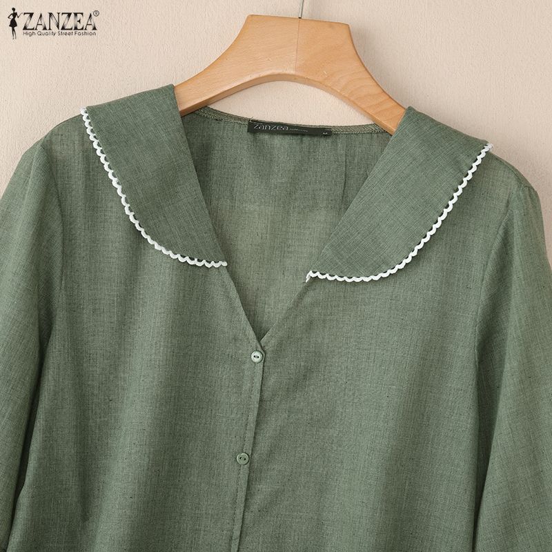 ZANZEA Damen Lässig V-Ausschnitt Locker Sommer Halbarm Bluse