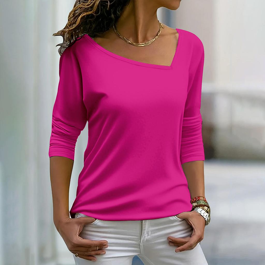 Elegantes lässiges Damenoberteil mit schrägem V-Ausschnitt und langen Ärmeln in Unifarbe