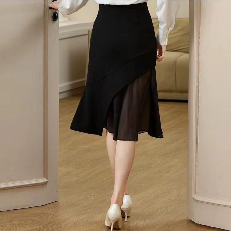 Damen Herbst Einfarbig Gaze Elastischer Bund Dünn Elegant Wind A-Linien-Rock