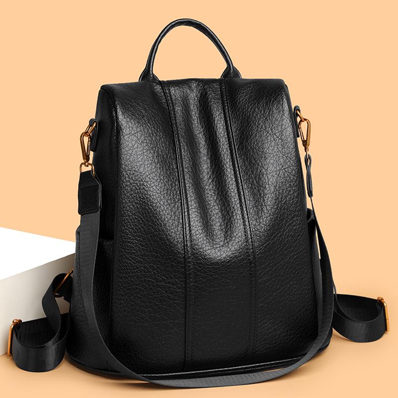High-End Spring/Summer Women's Soft Leather Double Shoulder Bag - Large Capacity Retro Backpack