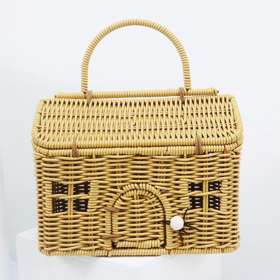 Wicker Woven House Rattan Bag Handmade Handbags Bohemian Straw Basket Bags for Women Funny Hollow Beach Bag Storage Box Bags