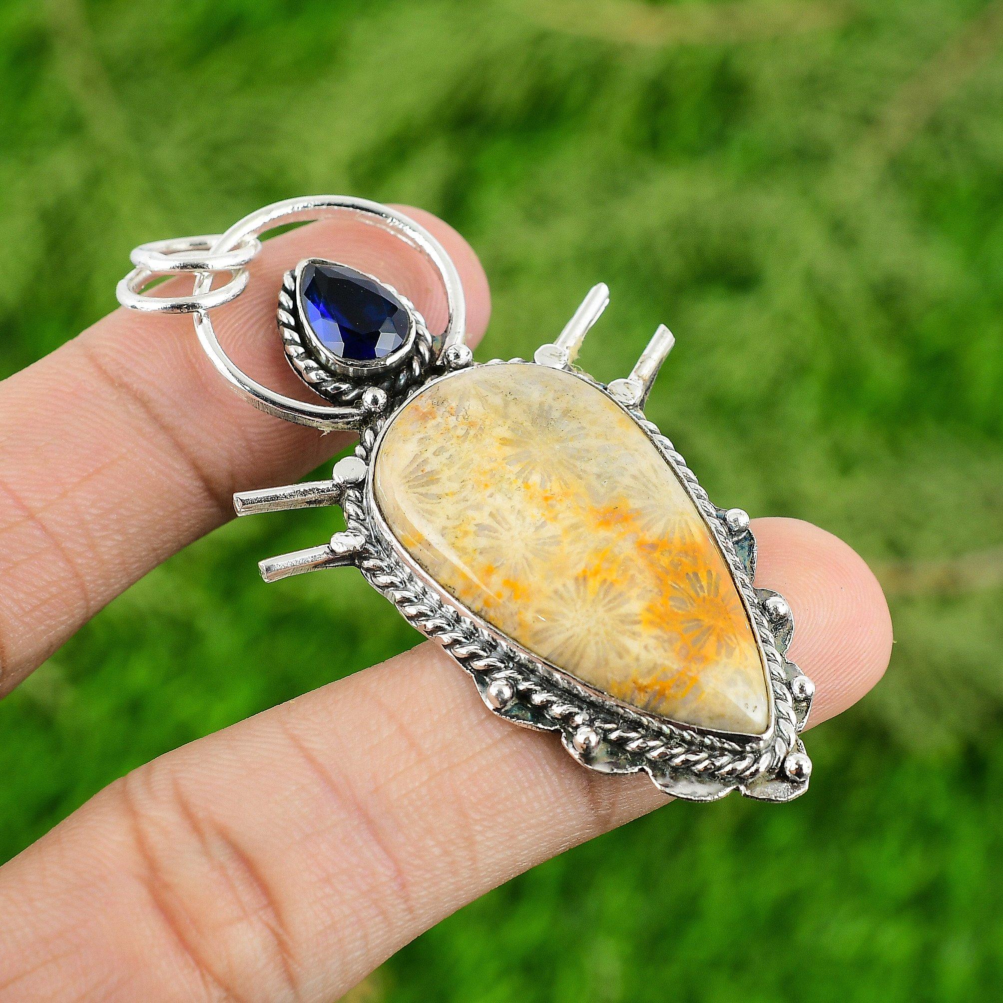 

Натуральный ископаемый коралл драгоценный камень ювелирные изделия 925 стерлинговое серебро кулон для женщин