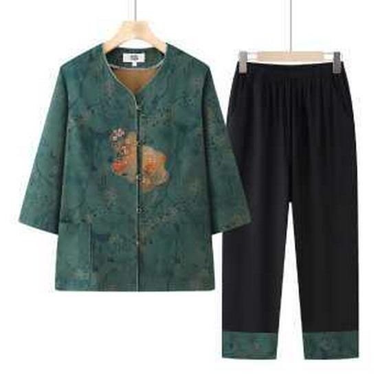Summer Style Loose-Fit Blouse for Middle-Aged & Older Women - Grandma s Summer Set XL зелёный