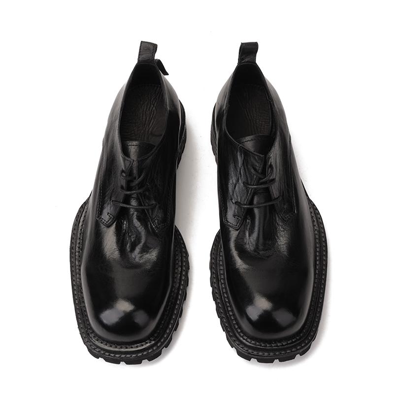 

Британские ретро кожаные туфли с квадратным носком из лошадиной кожи, трендовая толстая подошва, кожаная подошва Goodyear, мужские туфли 43 чёрный