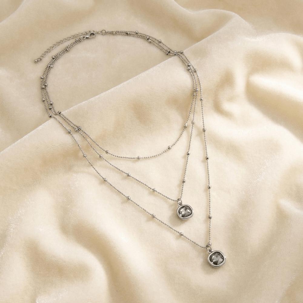 Shiny Multi-layer Clavicle Chain Bead Charm Jewelry Rhinestone Pendant Necklace Banquet Party