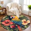 Parrot and Floral Style Flannel-printed Round Floor Mats Are Slip-resistant Suitable Living Room Bedroom Terrace Garden Carpets
