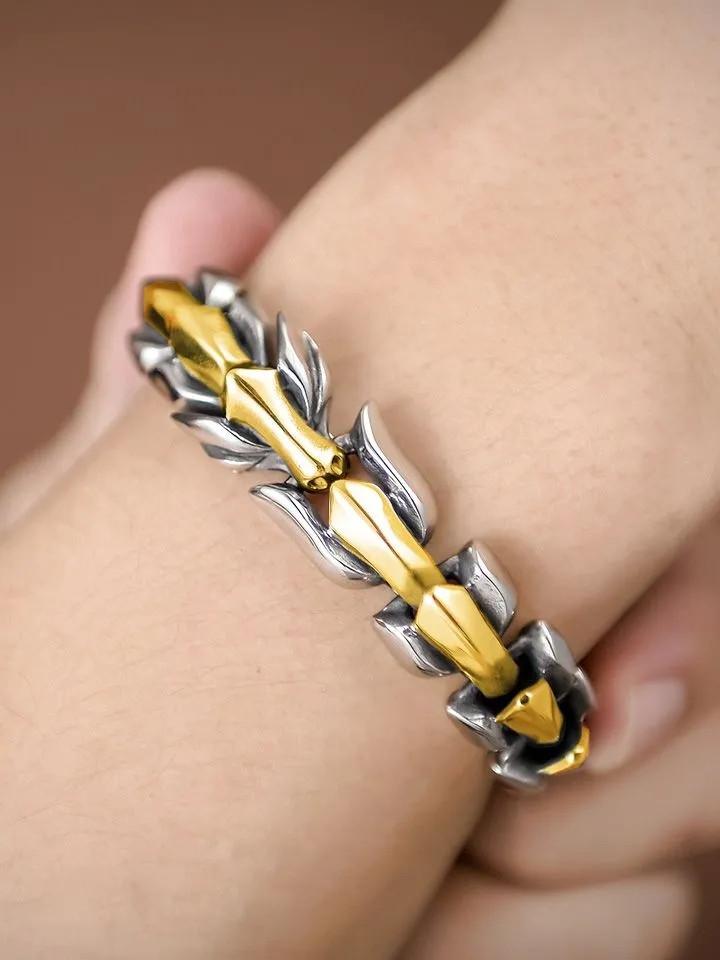 Retro Ejderha Başı Çok Renkli El Yapımı Ejderha Lin Deseni Ejderha Punk Hip Hop Erkek Bileklik