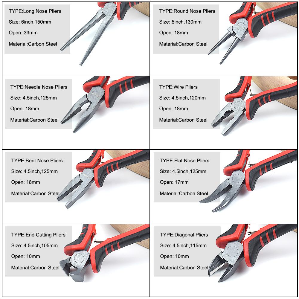 NEWACALOX 8Pcs Mini Pliers Set with Tool Bag Jewelry Pliers Set Needle Nose Pliers, Wire Cutters, Nylon Jaw 4.5" Precision Plier