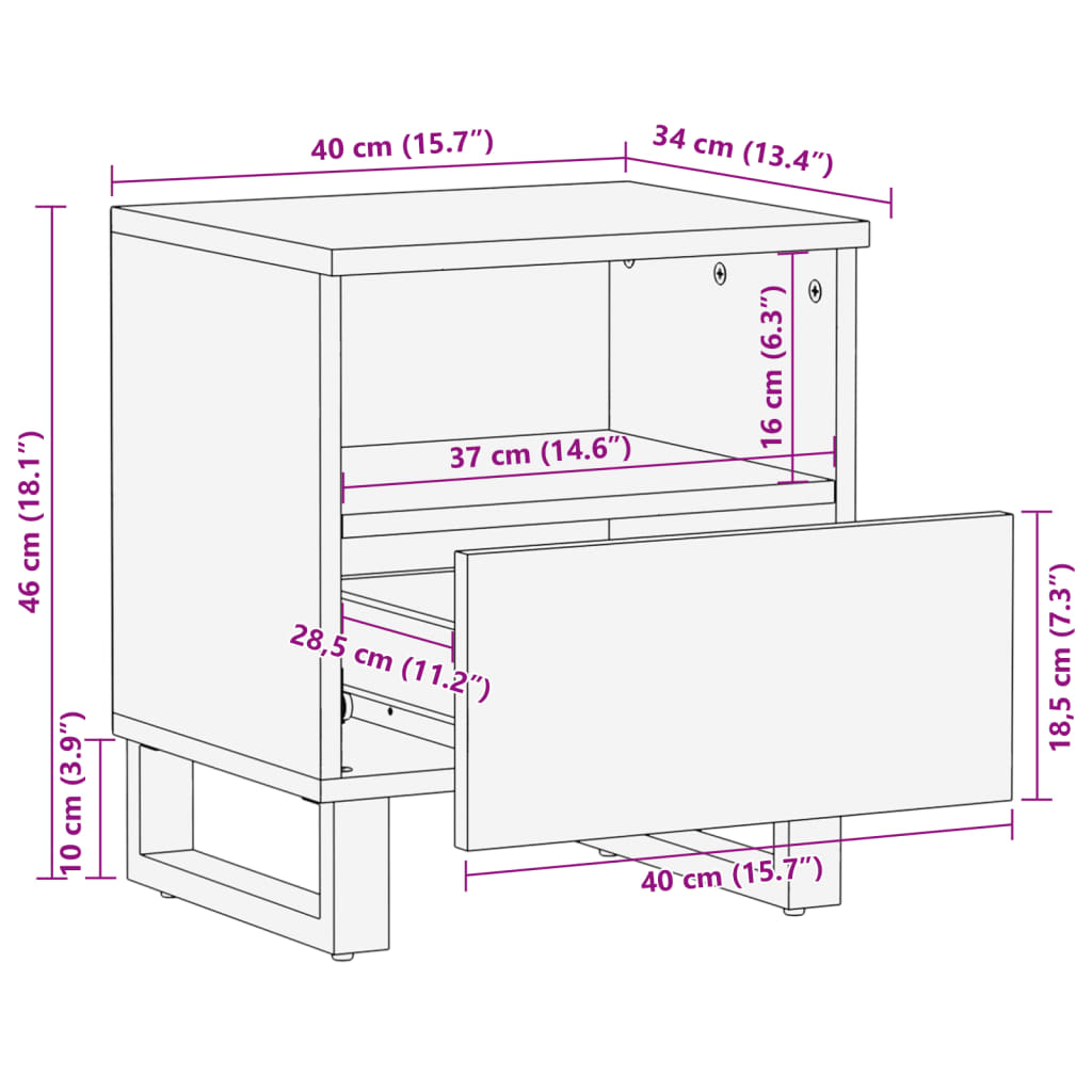 Nightstand 40 x 34 x 46 cm Solid Acacia Wood