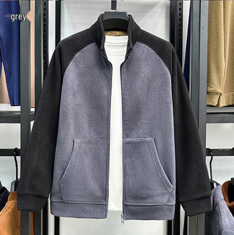 

Men s Color Block Sherpa Fleece Hoodie Cardigan - Stand Collar, Casual Spring/Autumn Jacket XL