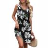 Women's Summer V-neck Casual Beach Vacation Retro Floral Print Sleeveless Patchwork Dress