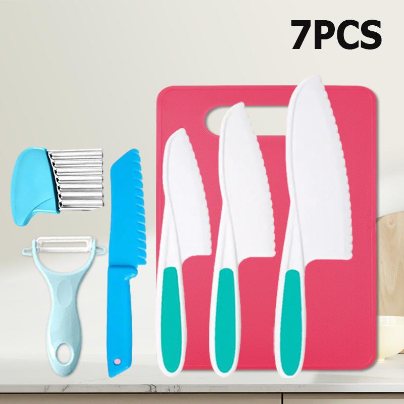 9PCS Kids Cooking Cutter Knife Set Plastic Fruit Knives DIY Toddlers Kid Safe Peeler Knife Cutting Boards Kitchen Accessories