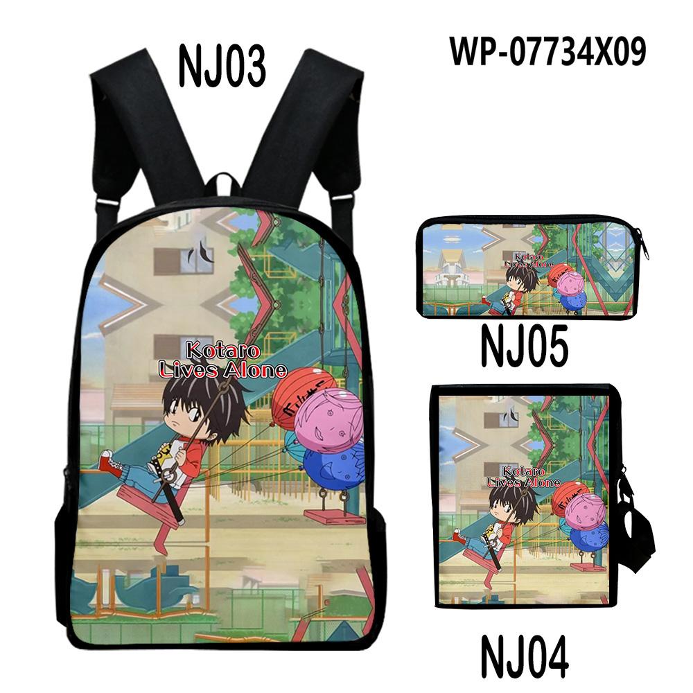Classic Kotaro Lives Alone Anime 3D Print 3pcs/Set pupil School Bags Laptop Daypack Backpack Inclined shoulder bag Pencil Case