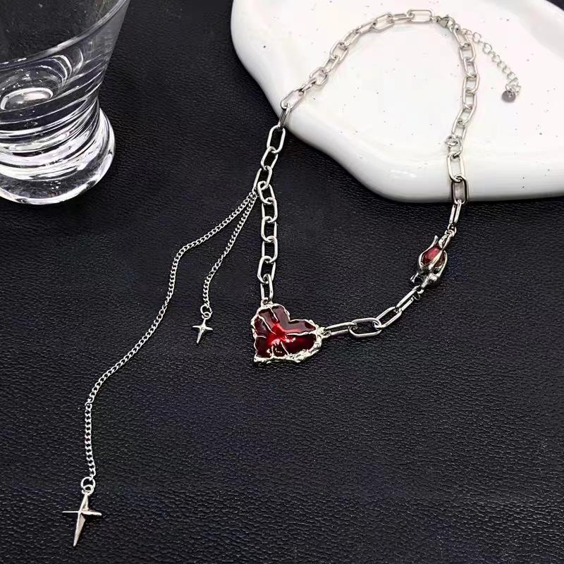 Red Heart Tassel Sweater Necklace - Hip Hop Design Jewelry