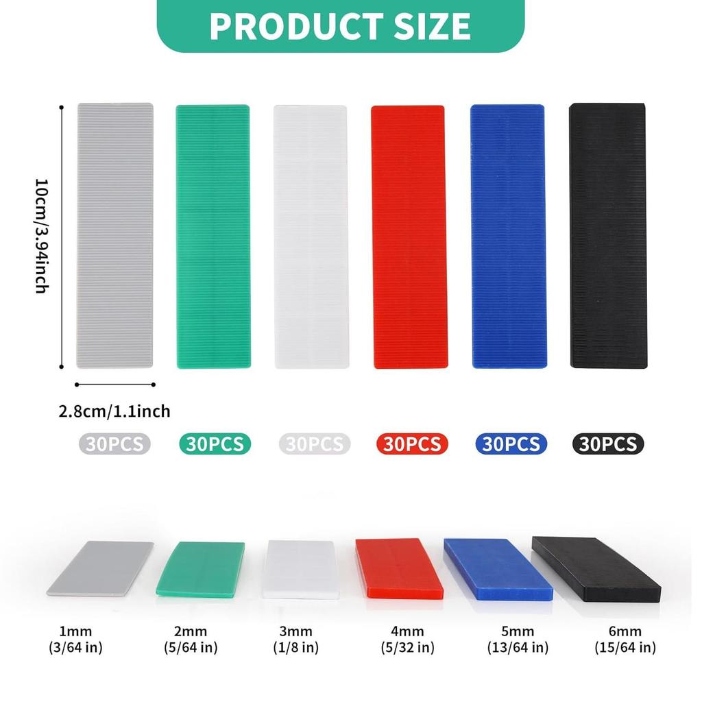 180 Colorful Plastic Leveling Shims in 6 Sizes for Furniture