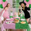 Witch Hat Crown Curtain Magic Bad Witch Theme Party Decoration,3.3 x 6.6ft Tel Foil Curtain Backdrop, Pink and Green Waterproof Tablecloth for