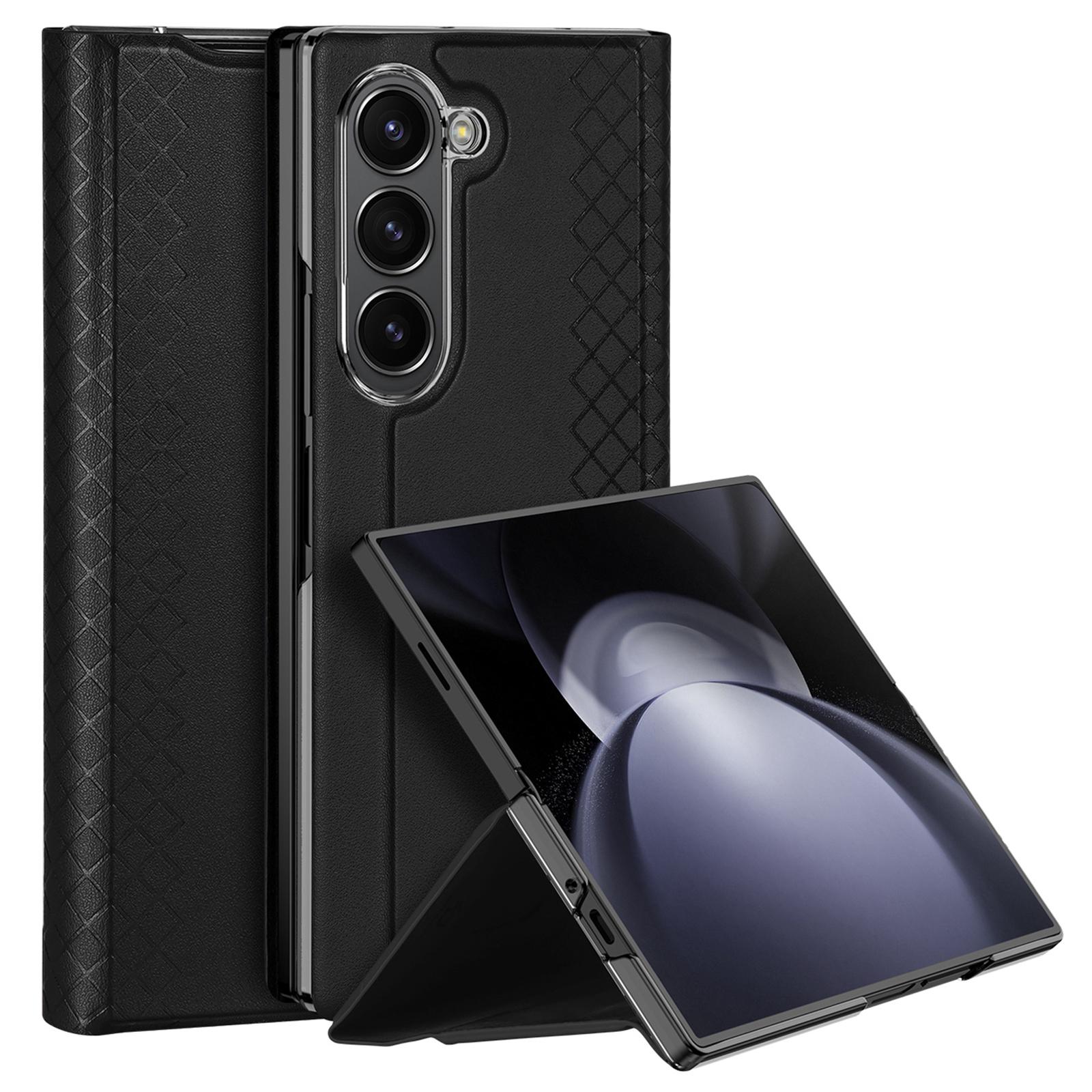 

For Samsung Galaxy Z Fold6 5G Magnetic Case DUX DUCIS Bril Series Leather+PC Phone Cover with Stand Black