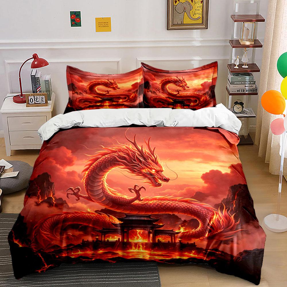 Fiery Dragon Art Decor Set Soft Comfortable Duvet Cover Bedding Set Included 1*Duvet Cover & 2*Pillowcases, Gift