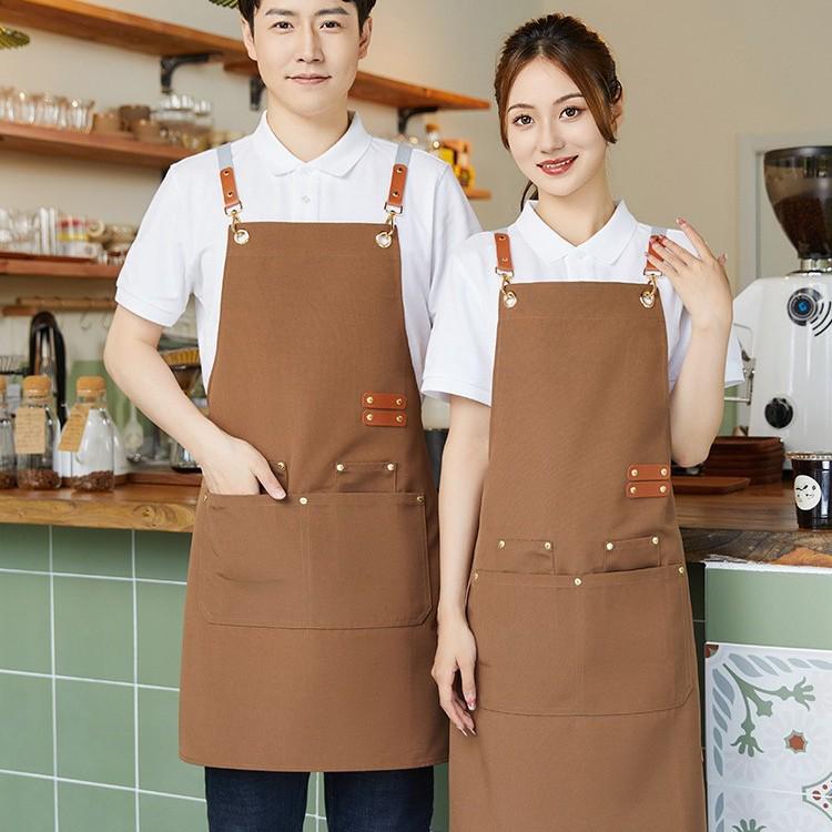 Women s Waterproof Canvas Apron with Logo for Work, Mall, and Kitchen Canvas Dark Red