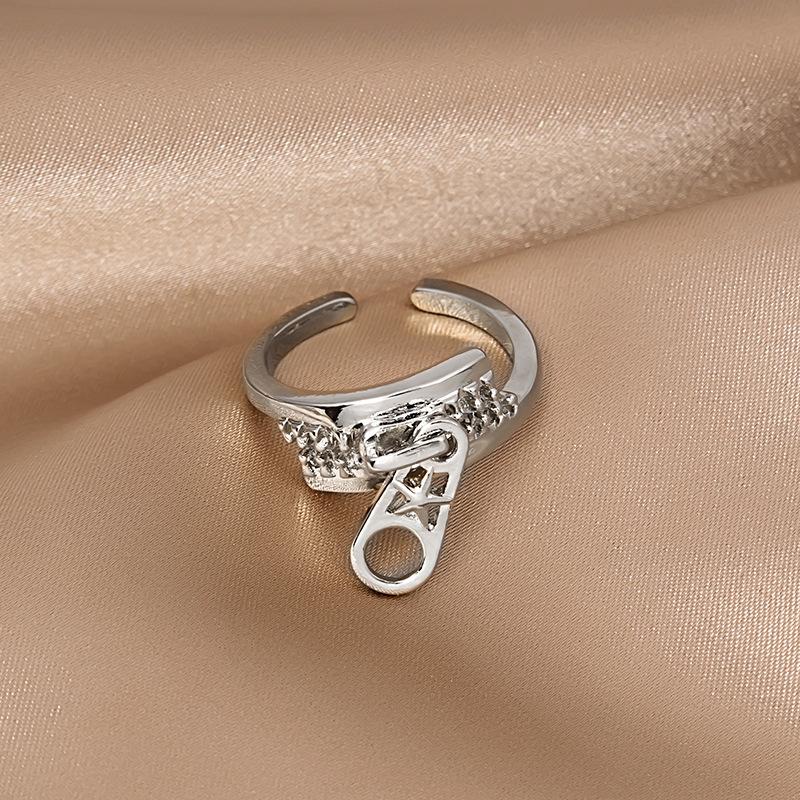Cold Style Design, Zipper Opening Ring, Trendy Hip-Hop Personality Index Finger Ring, Female Ring opening adjustable