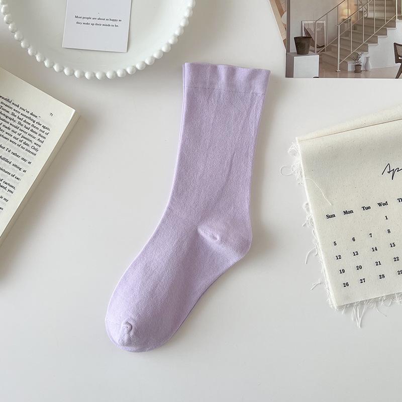 Xiaohongshu Women's Spring & Autumn Anti-Pilling Mid-Calf Cotton Socks - Boneless, Loose-Fit, Thin, Solid Color