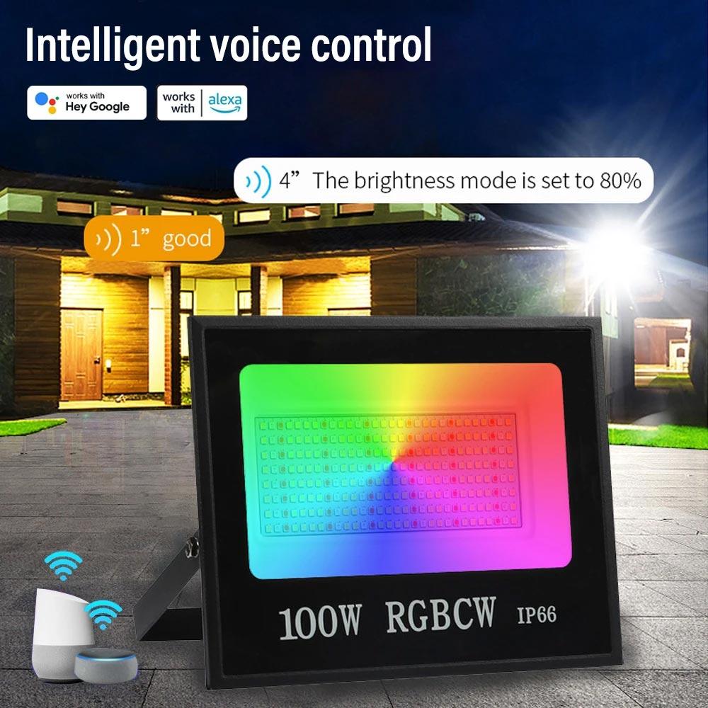 RGBCW LED Smart Flood Light, IP66 Outdoor Flood Light Landscape Courtyard Exterior Wall Reflective Spotlight for Xmas Decoration