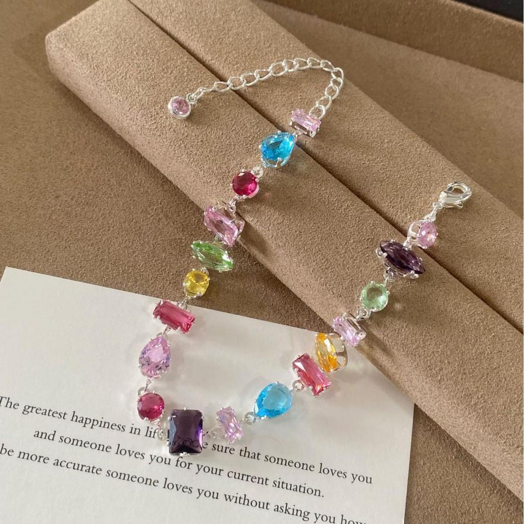 Braccialetto con Perline in Zircone Colorato Stile Francese per Donna - Dolce, Fresco, di Nicchia, Versatile