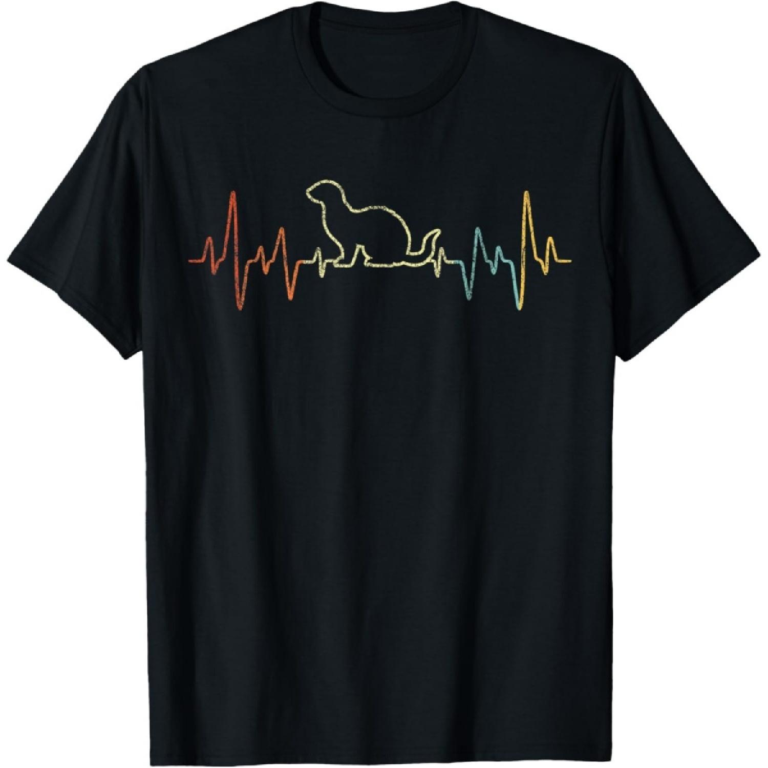 Retro Heartbeat Ferret Lover Funny Ferret Retro T-Shirt S