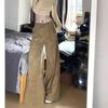 American Vintage Women's Khaki Wide-Leg Floor-Length Jeans: Autumn Loose Slimming Drapey Straight-Leg Trend.