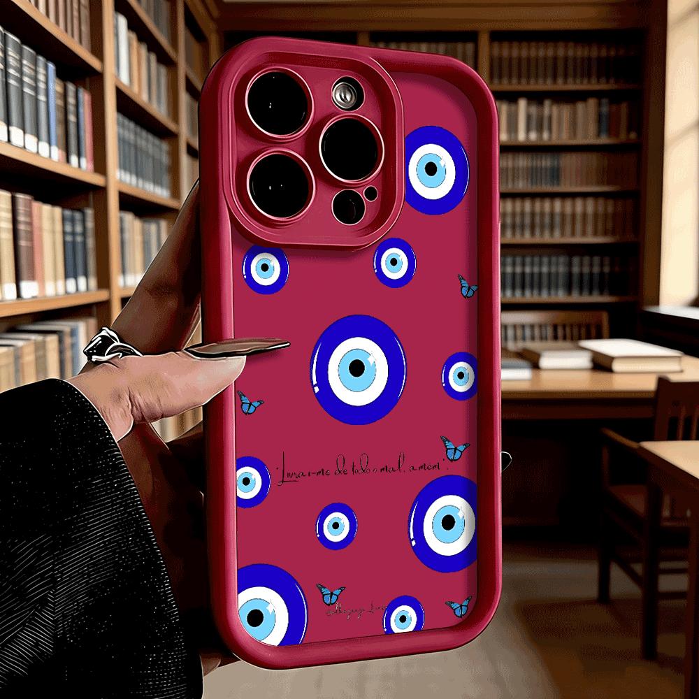 Glossy Evil Eye with Butterflies Soft TPU Phone Case for iPhone 17 16 15 14 13 12 11 Pro Max Plus Shockproof Anti-Slip Cover