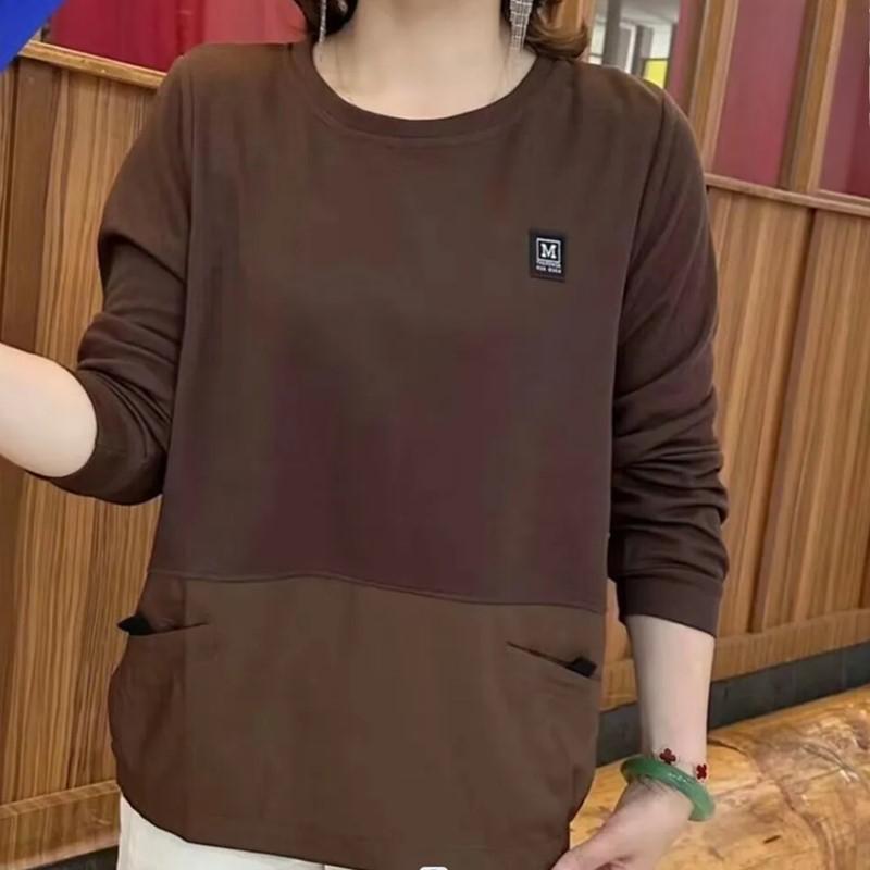 

Базовая футболка для мамы среднего возраста и модная футболка Новый стиль для женщин среднего и пожилого возраста Весенне-осенний повседневный свитшот 2XL